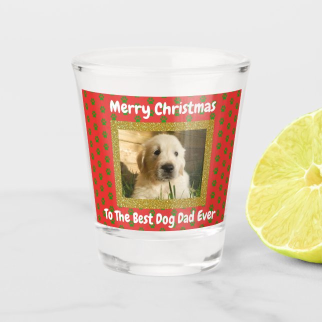 Weihnachts Bester Hund Vater je Custom Pet Foto Schnapsglas (Vorderseite)