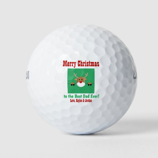 Weihnachts Bester Vater je Kind Name Rentier Golfball (Vorderseite)