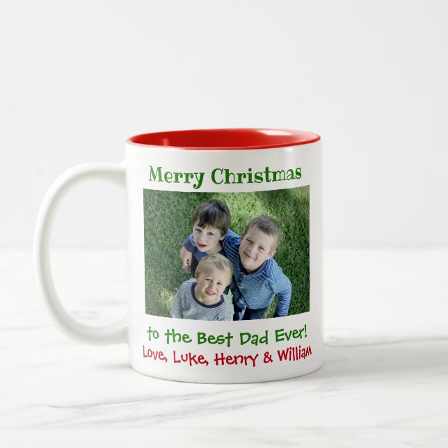 Weihnachts Bester Vater je Kinder Foto Einfach Zweifarbige Tasse (Links)