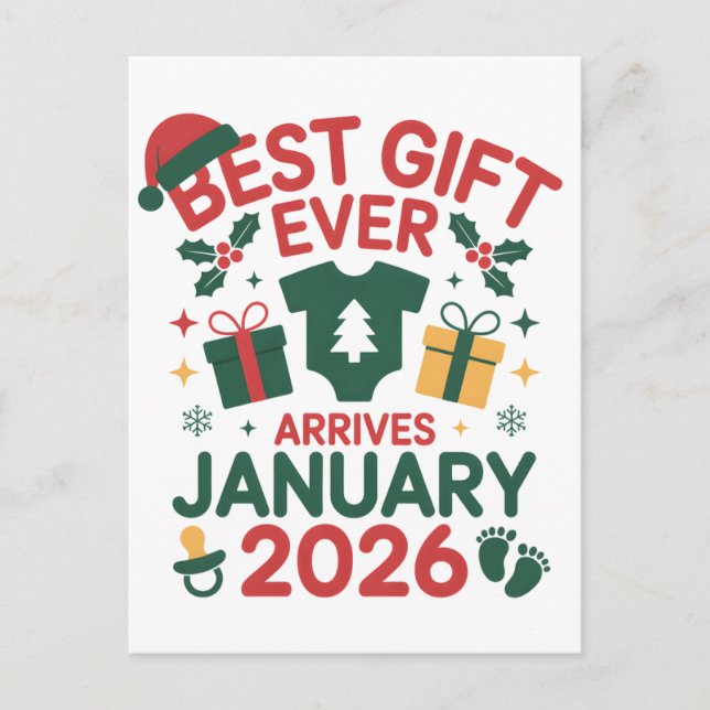 Weihnachts Bestes Geschenk Ankunft Januar 2026 Paa Ankündigungspostkarte (Vorderseite)