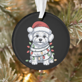 Weihnachts-Bichon Frise-Hund mit Santa-Hut und Xma Ornament
