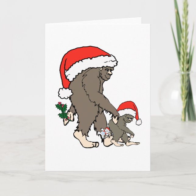 Weihnachts-Bigfoot-Familie Feiertagskarte (Vorderseite)