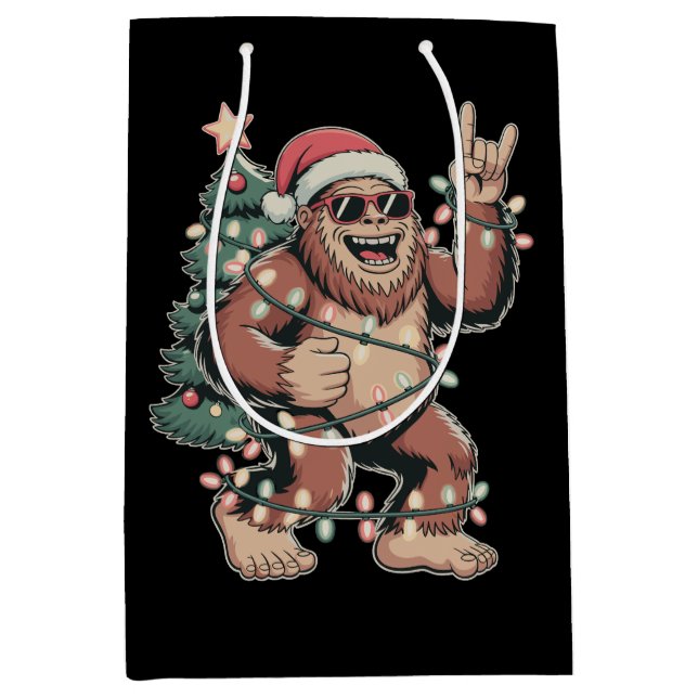 Weihnachts Bigfoot Sasquatch Weihnachtsmannmütze W Mittlere Geschenktüte (Vorderseite)