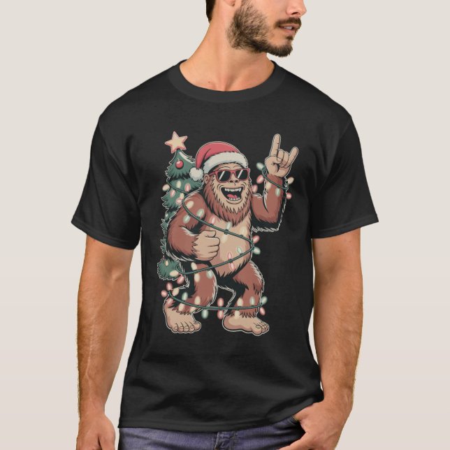 Weihnachts Bigfoot Sasquatch Weihnachtsmannmütze W T-Shirt (Vorderseite)