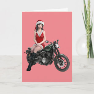 WEIHNACHTS-BIKER-MOTORRAD-MÄDCHEN-KARTEN KARTE