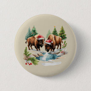Weihnachts Bison Büffel Tier Western Wildlife Button