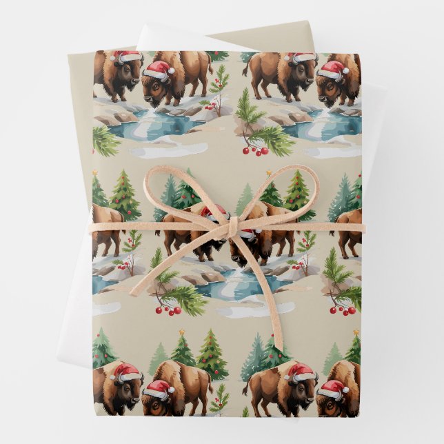 Weihnachts Bison Büffel Tier Western Wildlife Geschenkpapier Set (Beispiel)