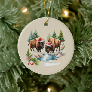 Weihnachts Bison Büffel Tier Western Wildlife Keramik Ornament