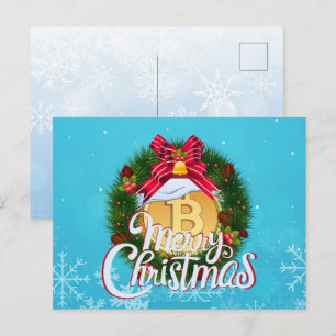 Weihnachts-Bitcoin in einem festlichen Kranz Postkarte