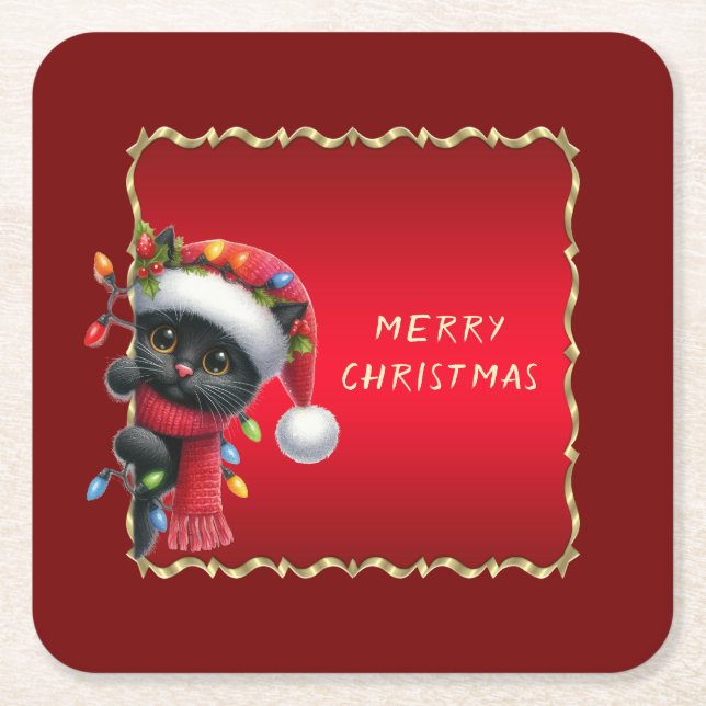 Weihnachts-Black Cat Holiday Paper Untersetzer (Vorderseite)