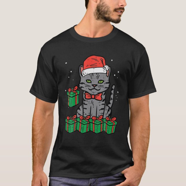 Weihnachts Black Cat Santa Niedlich Meowy Xmas Män T-Shirt (Vorderseite)