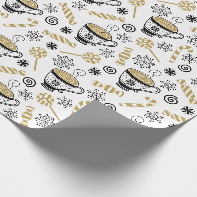 Weihnachts-Black Gold-White-Kaffee-Cup Geschenkpapier (Ecke)
