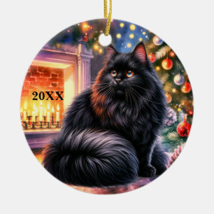 Weihnachts Black Kitten Customize Date Ornament