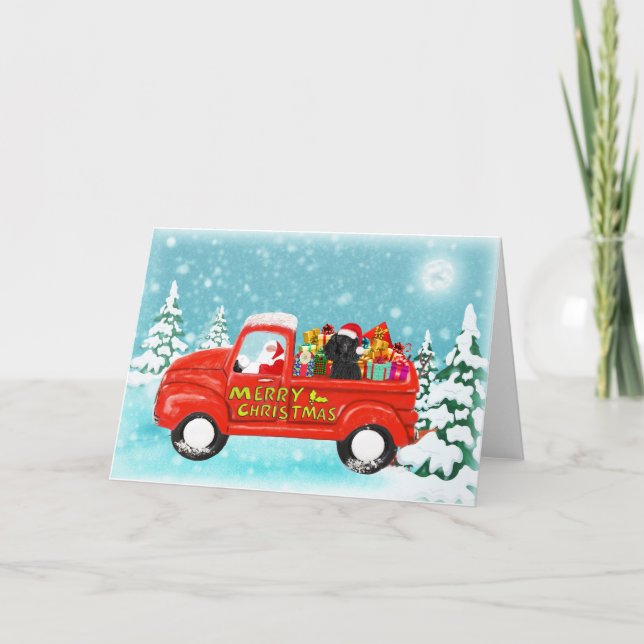 Weihnachts-Black-Poodle-Geschenke Lieferwagen Kart Karte (Vorderseite)