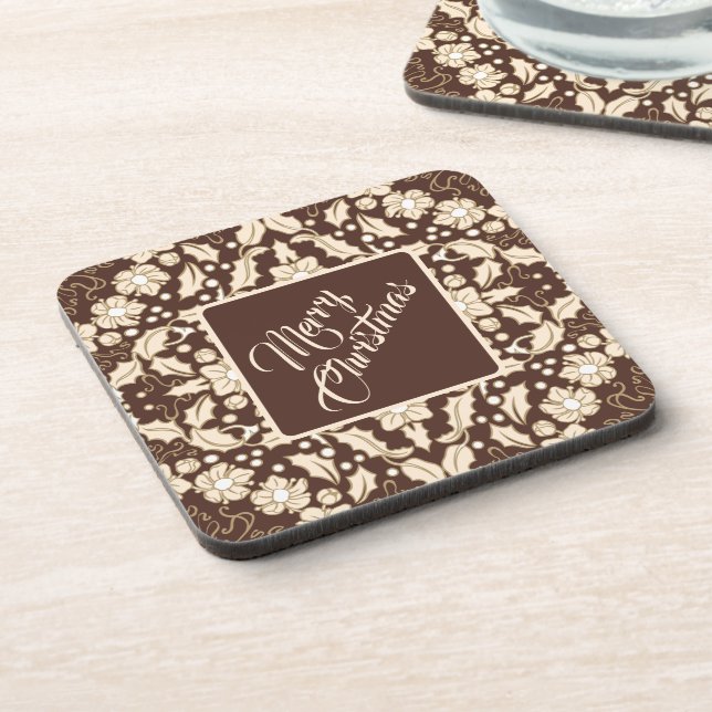 Weihnachts-Blätter, Berries & Blume Getränkeuntersetzer (Linke Seite)