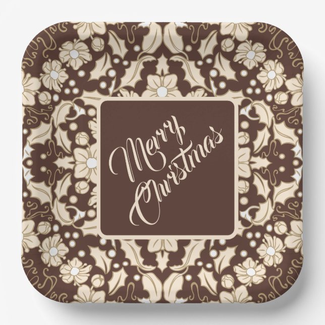 Weihnachts-Blätter, Berries & Blume Pappteller (Vorderseite)