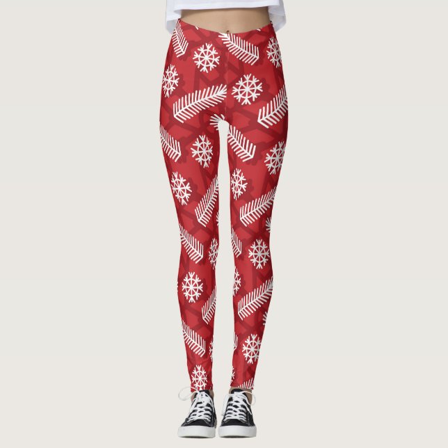Weihnachts-Blätter Schneeflockenmuster Leggings (Vorderseite)