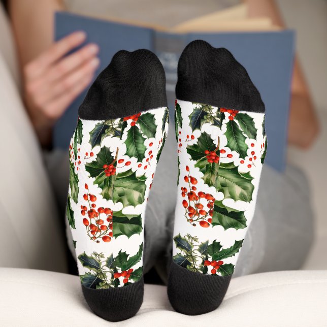 Weihnachts-Blätter und Holly-Crew-Socken Socken (Unterseite)
