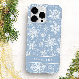 Weihnachts-Blau- und Weißschneeflocken Mit Monogra Case-Mate iPhone 14 Pro Max Hülle