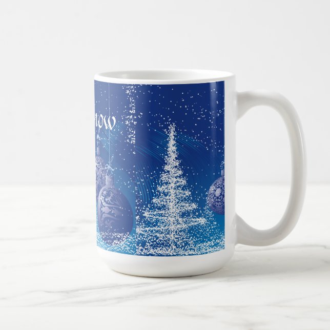 Weihnachts-Blaue Ornamente Weiße Bäume Tasse (Rechts)