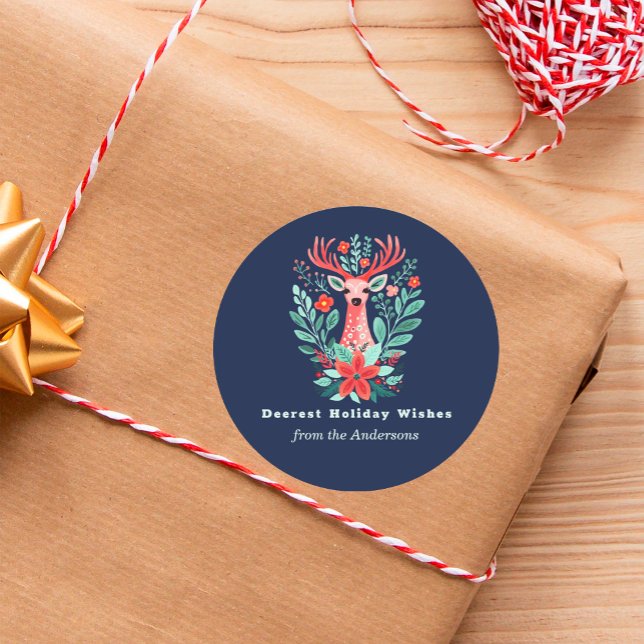 Weihnachts-Blauer Reindeer Runder Aufkleber (Von Creator hochgeladen)