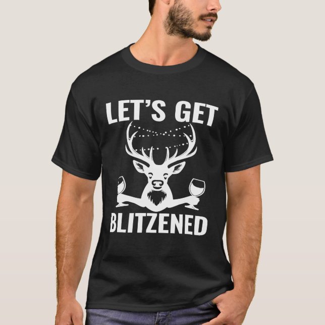 Weihnachts-Blitzening Wein Drink Reindeer Design T-Shirt (Vorderseite)