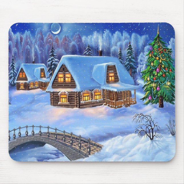 Weihnachts-Blockhaus im Winter Mousepad (Vorne)