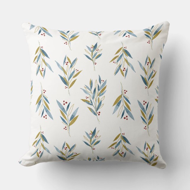 Weihnachts-Blue und Gold Bouquets Kissen (Vorderseite)