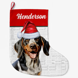 Weihnachts Bluetick Coonhound Name Woof Background Großer Weihnachtsstrumpf