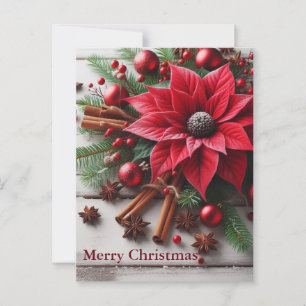 Weihnachts-Blume auf traditionellem Weißholz Postkarte