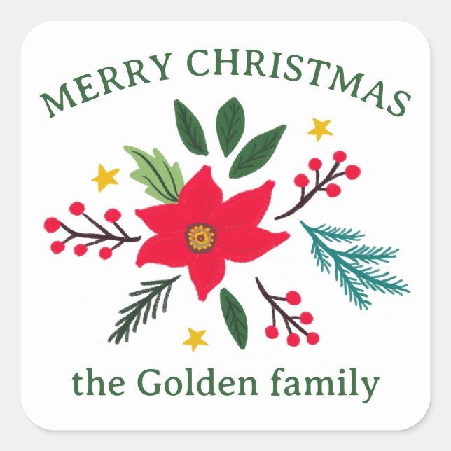 Weihnachts-Blume Botanicals Foliage Urlaub CUSTOM Quadratischer Aufkleber (Vorderseite)
