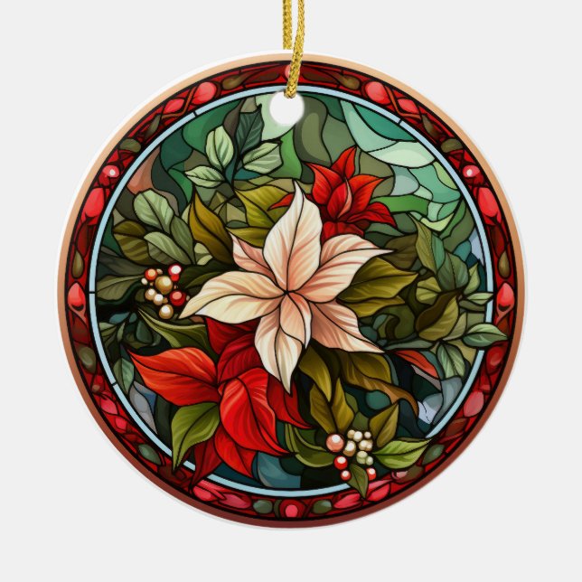 Weihnachts-Blume im Buntglasstil Keramik Ornament (Vorne)