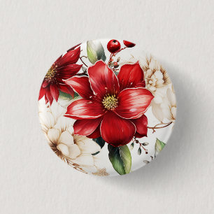 Weihnachts-Blume Poinsettia Rotes Grünes Muster Button