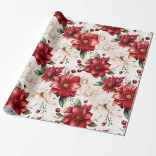 Weihnachts-Blume Poinsettia Rotes Grünes Muster Geschenkpapier