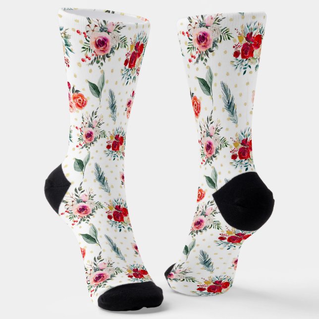 Weihnachts-Blume und Evergreens-Muster Socken (Gewinkelt)