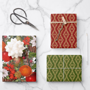 Weihnachts-Blume und Obst Geschenkpapier Set