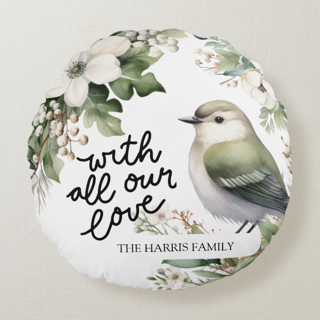 Weihnachts-Blume und Vogelkissen - mit Liebe Rundes Kissen (Vorderseite)