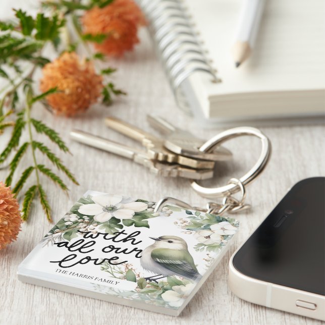 Weihnachts-Blume und Vogelkissen - mit Liebe Schlüsselanhänger (Vorderseite rechts)