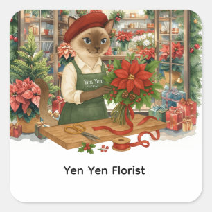 Weihnachts-Blume von Cat Florist Quadratischer Aufkleber