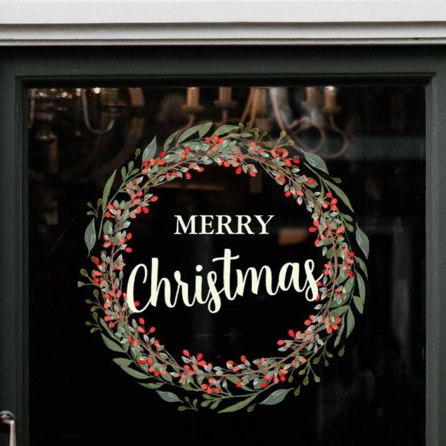 Weihnachts-Blume Wreath Frohe Weihnachten Fensteraufkleber (Christmas Flower Wreath Merry Christmas Window Cling)