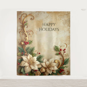 Weihnachts-Blumen-Holiday-Hintergrund Wandteppich