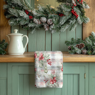 Weihnachts-Blumen-Tartan-Karo Geschirrtuch