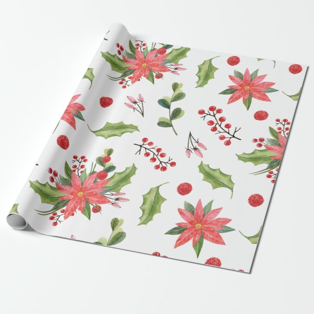 Weihnachts-Blumenberries-Musterpapier Geschenkpapier (Ungerollt)