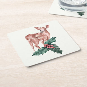 Weihnachts-Blumenhirsch-Winter-Land-Hochzeit Rechteckiger Pappuntersetzer