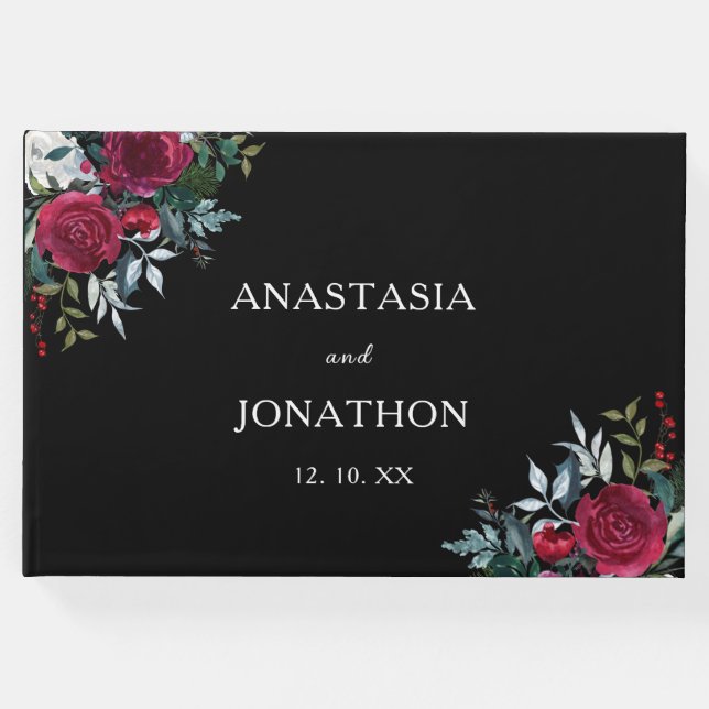 Weihnachts-Blumenkohl-Rose Personalisiert Hochzeit Gästebuch (Vorderseite)