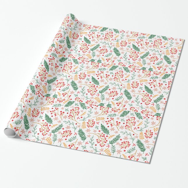 Weihnachts-Blumenmuster Geschenkpapier (Ungerollt)