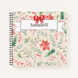 Weihnachts-Blumenmuster-Ribbon-Monogramm Notizbuch