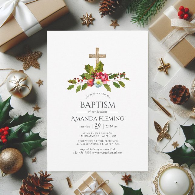 Weihnachts-Blumentaufe oder Weihnachten Einladung (Christmas Floral Baptism or Christening Invitation)