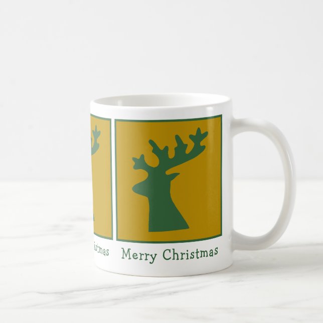 Weihnachts-Bokeh Reindeer Head Green & Gold Custom Kaffeetasse (Rechts)