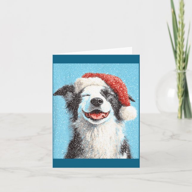 Weihnachts Border Collie Hellblau  Karte (Vorderseite)